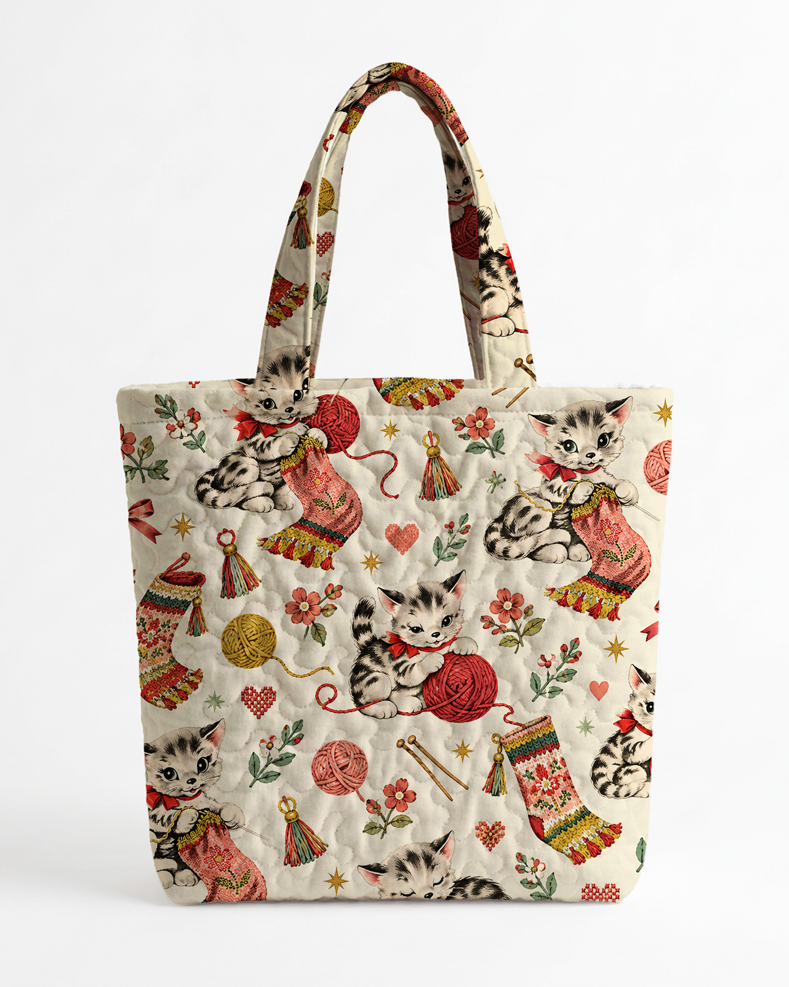 TheRetroTee Vintage Kitten & Knitting Yarn Tote Bag