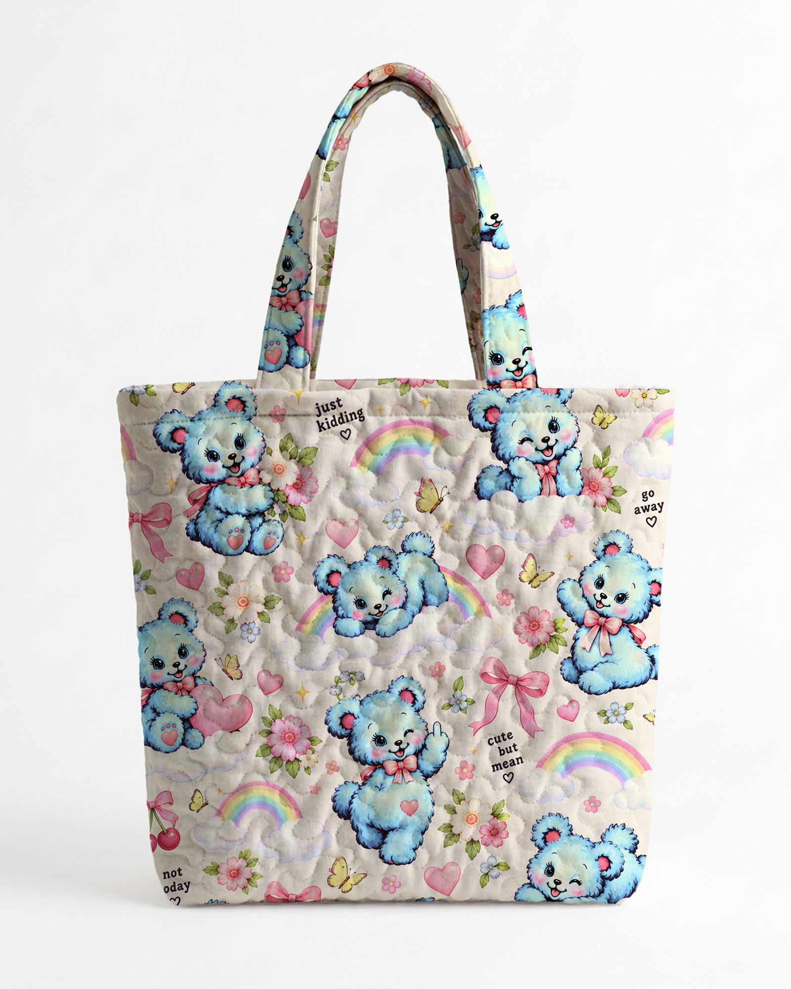 TheRetroTee Blue Bear Rainbow Dreams Tote Bag