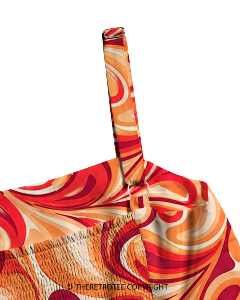 TheRetroTee 1960s Retro Psychedelic Swirl Boho Strappy Maxi Dress