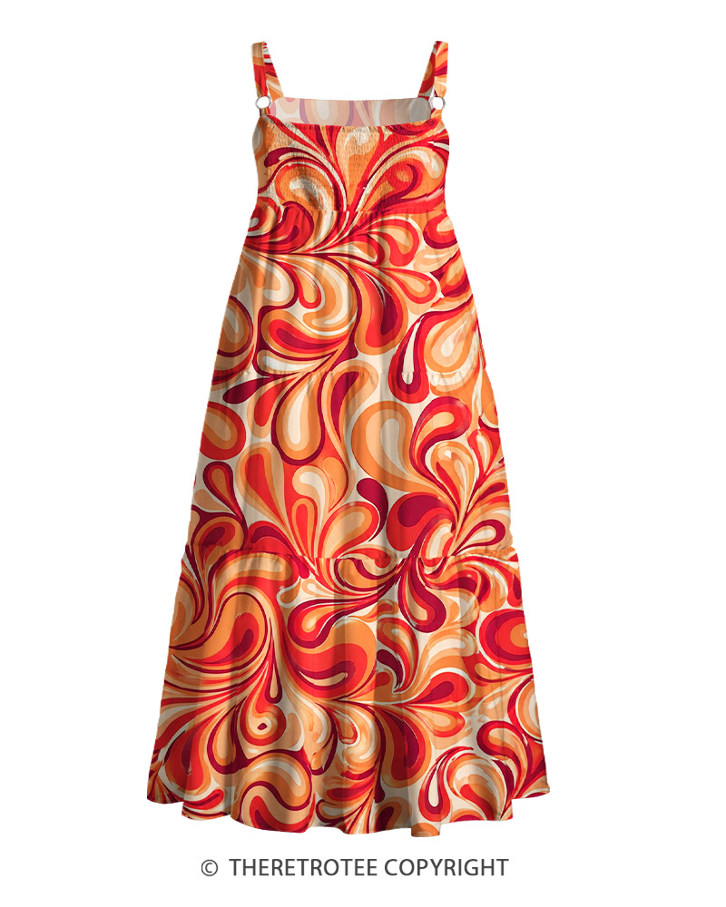 TheRetroTee 1960s Retro Psychedelic Swirl Boho Strappy Maxi Dress