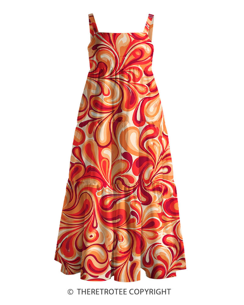 TheRetroTee 1960s Retro Psychedelic Swirl Boho Strappy Maxi Dress