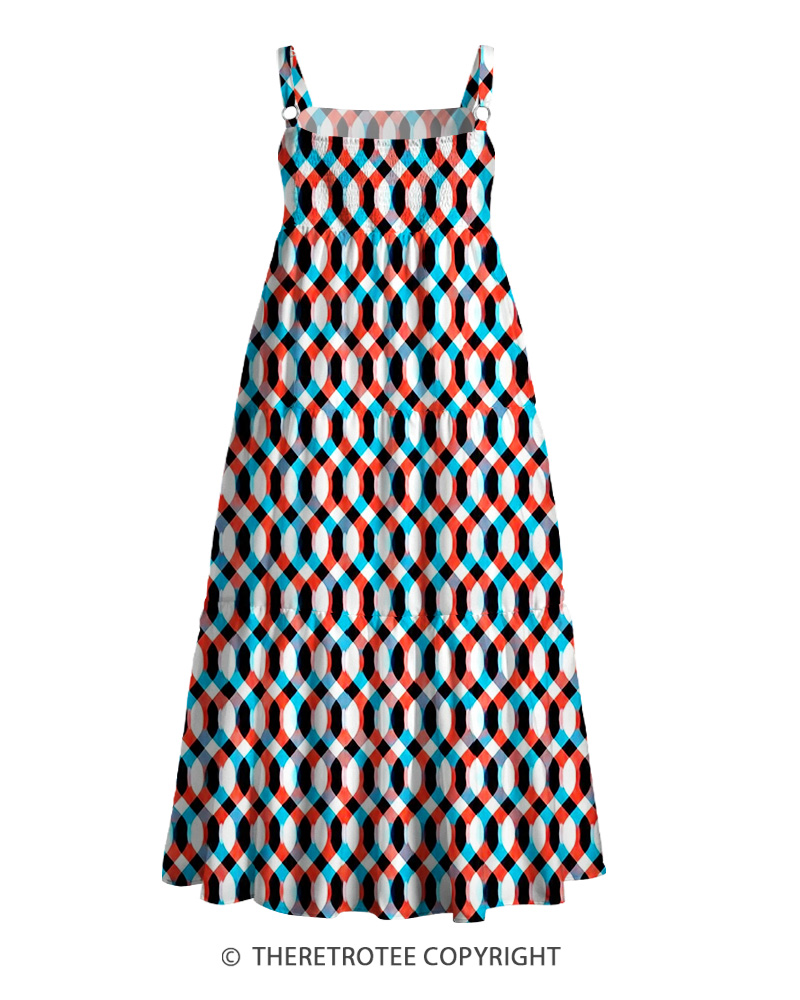 TheRetroTee 1960s Retro Mod Geometric Op Art Strappy Maxi Dress