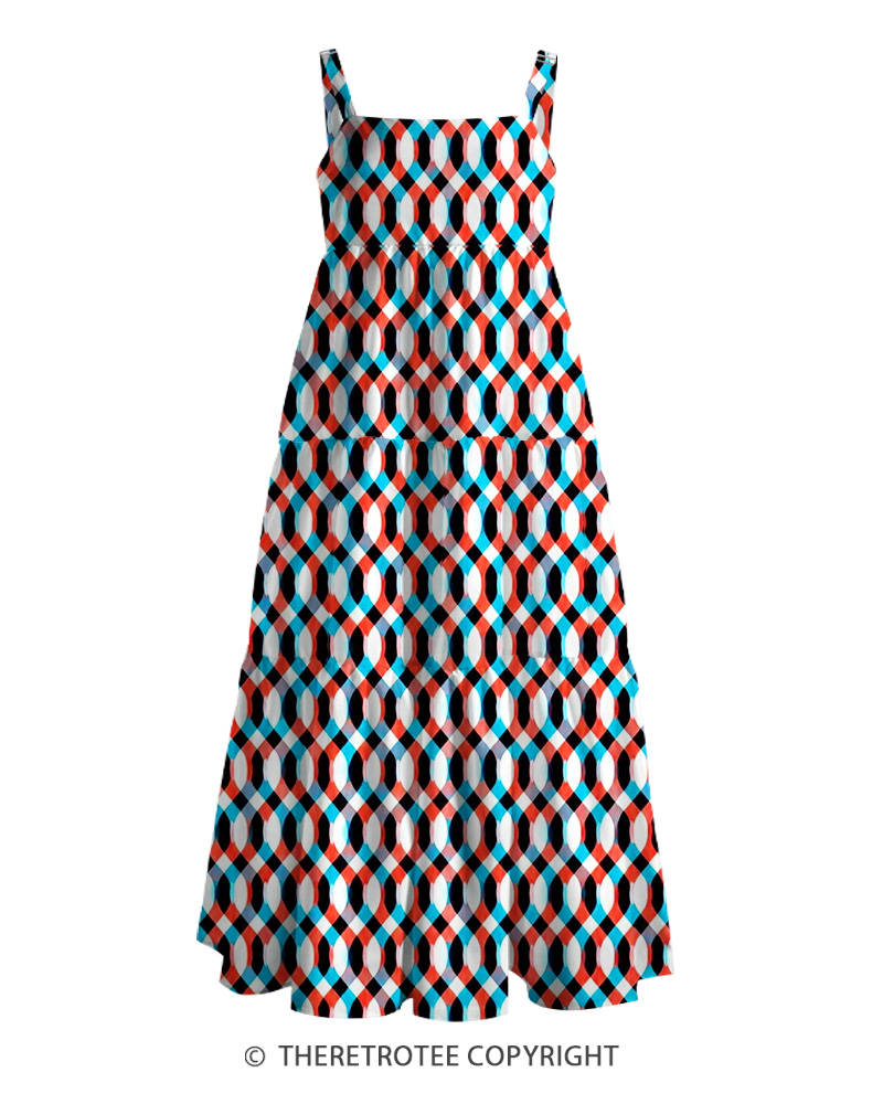 TheRetroTee 1960s Retro Mod Geometric Op Art Strappy Maxi Dress