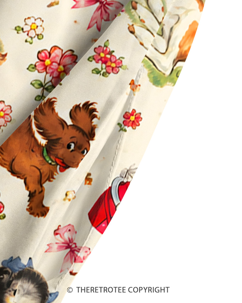 TheRetroTee 1950s Vintage Cute Kitsch Animal Collage Print Strappy Maxi Dress