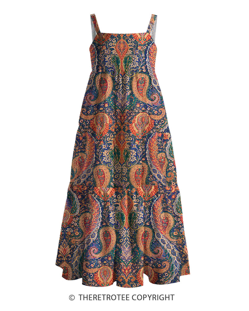 TheRetroTee 1960s Vintage Graphic Paisley Bloom Maxi Dress
