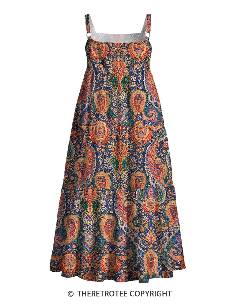 TheRetroTee 1960s Vintage Graphic Paisley Bloom Maxi Dress