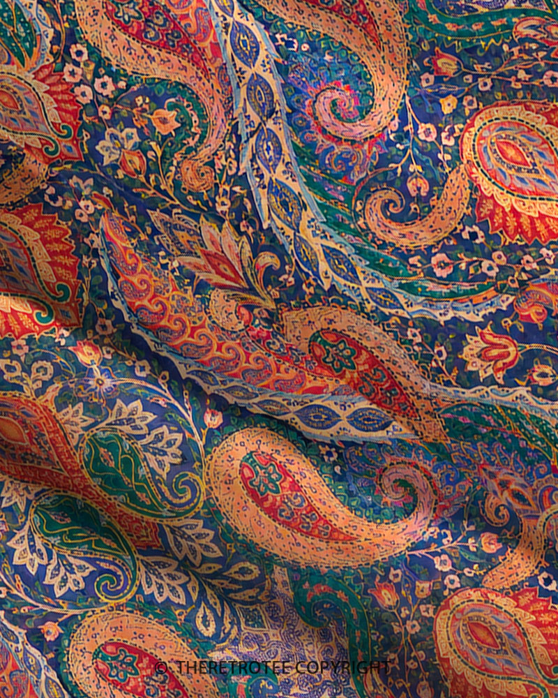TheRetroTee 1960s Vintage Graphic Paisley Bloom Maxi Dress