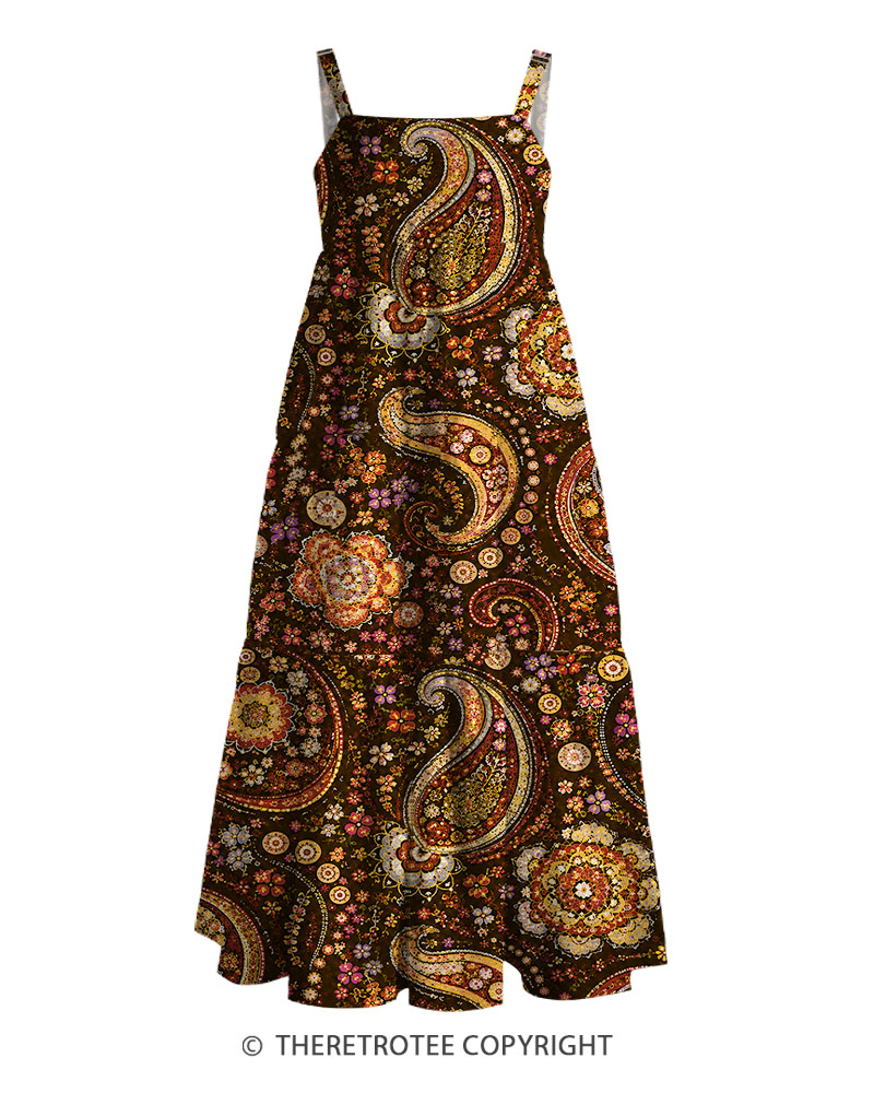 TheRetroTee 1960s Vintage Graphic Retro Paisley Maxi Dress