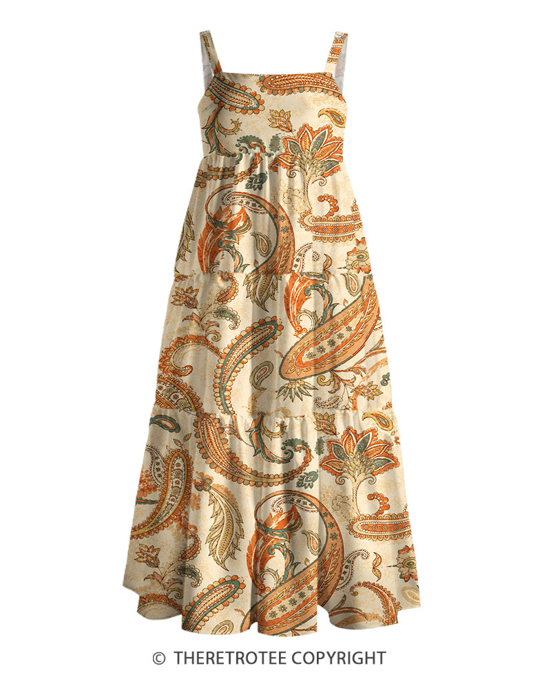 TheRetroTee 1960s Vintage Graphic Paisley Garden Maxi Dress