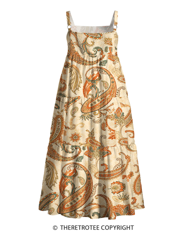 TheRetroTee 1960s Vintage Graphic Paisley Garden Maxi Dress