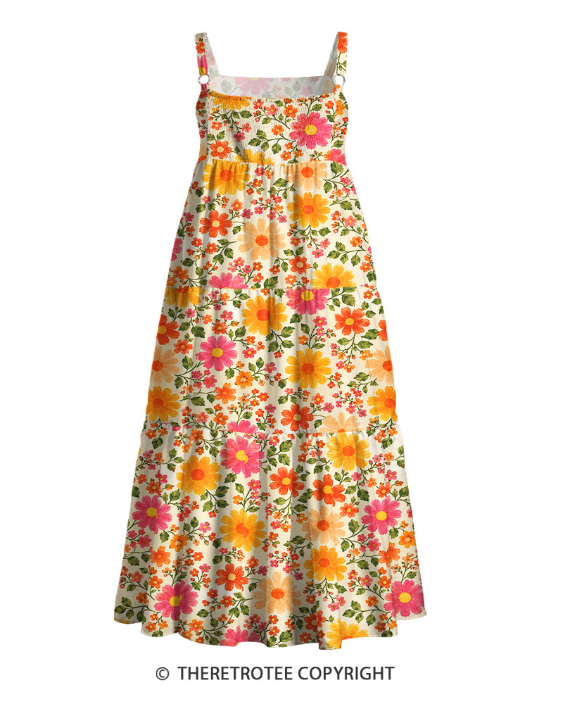 TheRetroTee 1960s Vintage Graphic Flower Power Daisy Maxi Dress