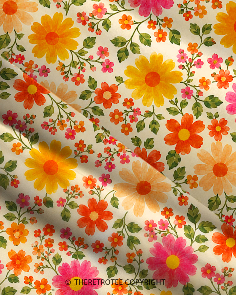 TheRetroTee 1960s Vintage Graphic Flower Power Daisy Maxi Dress