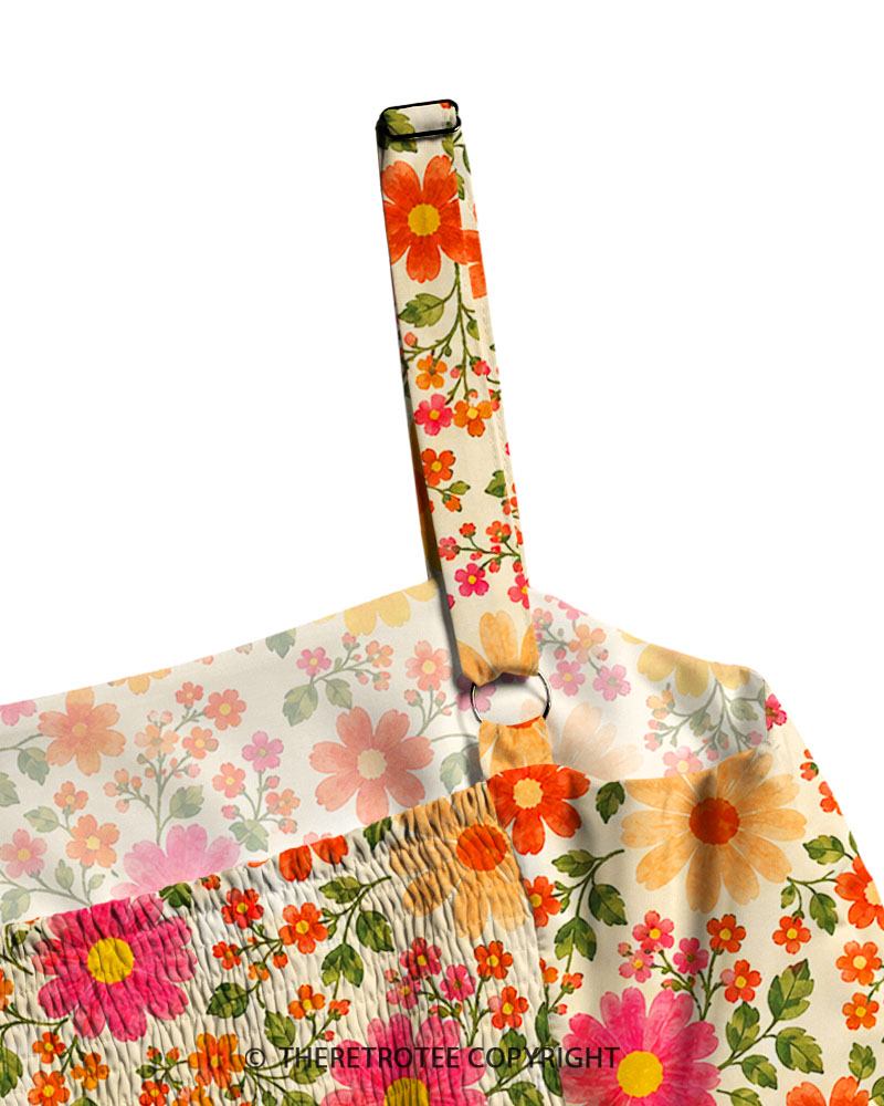 TheRetroTee 1960s Vintage Graphic Flower Power Daisy Maxi Dress