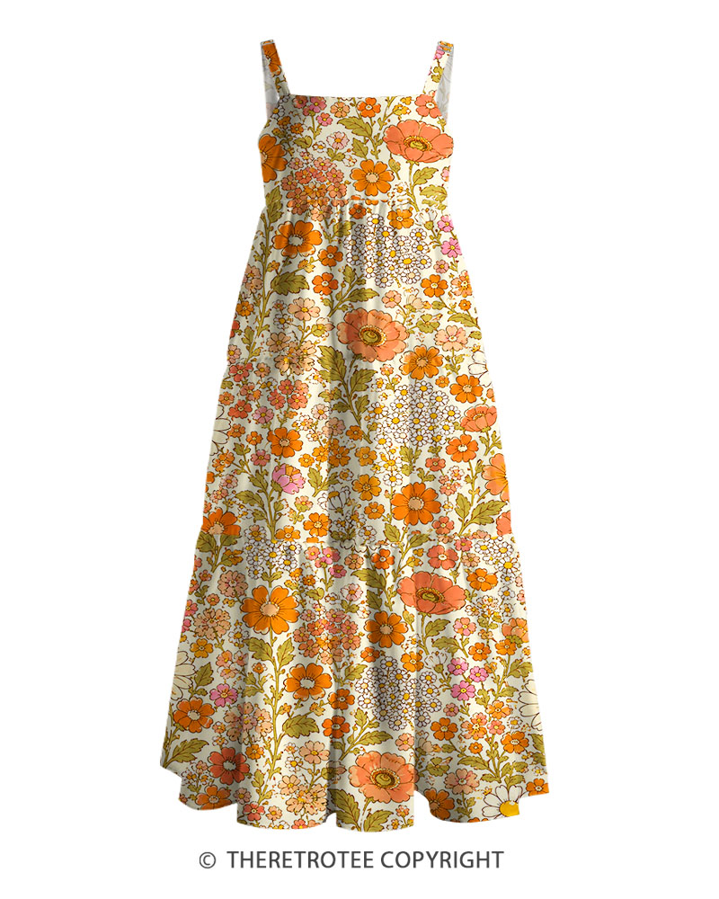 TheRetroTee 1960s Vintage Graphic Summer Daisy Maxi Dress