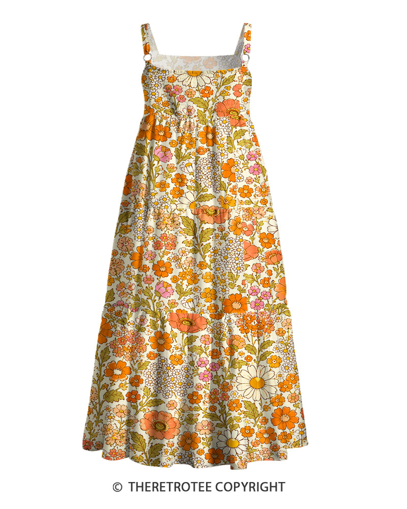 TheRetroTee 1960s Vintage Graphic Summer Daisy Maxi Dress
