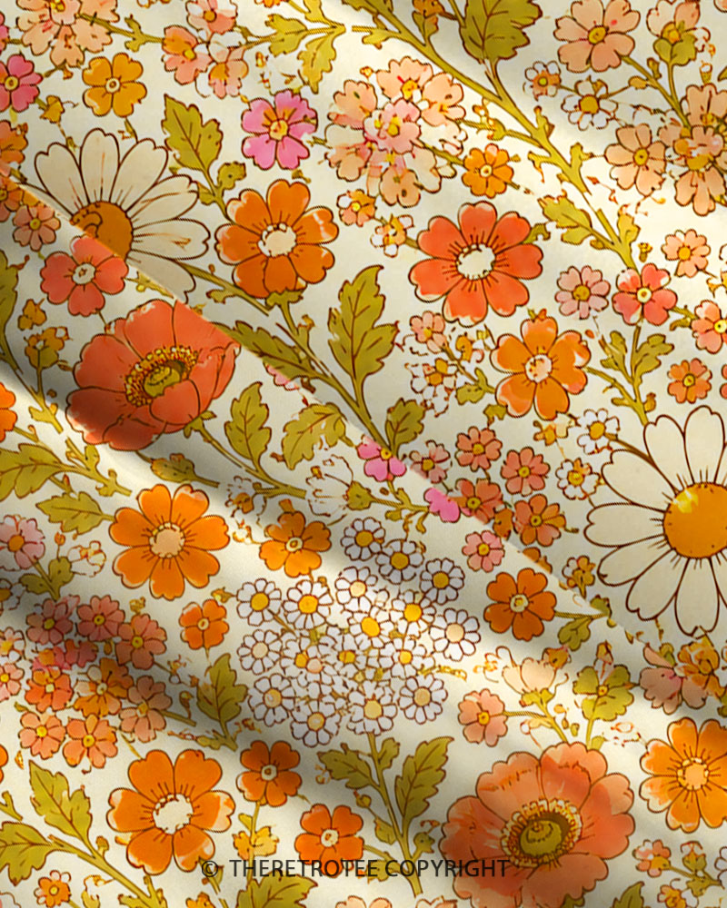 TheRetroTee 1960s Vintage Graphic Summer Daisy Maxi Dress