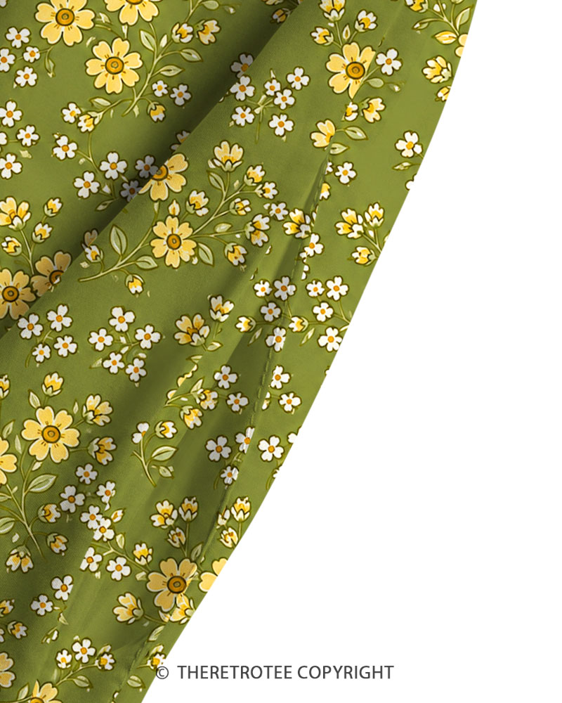 TheRetroTee 1960s Vintage Graphic Daisy Green Garden Maxi Dress
