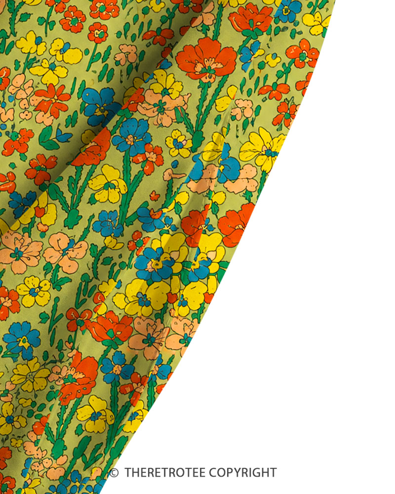 TheRetroTee 1960s Vintage Graphic Vibrant Daisy Garden Maxi Dress