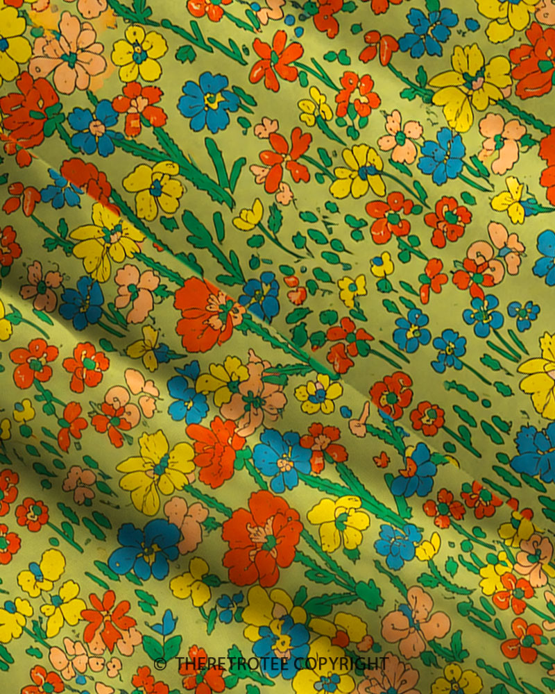 TheRetroTee 1960s Vintage Graphic Vibrant Daisy Garden Maxi Dress