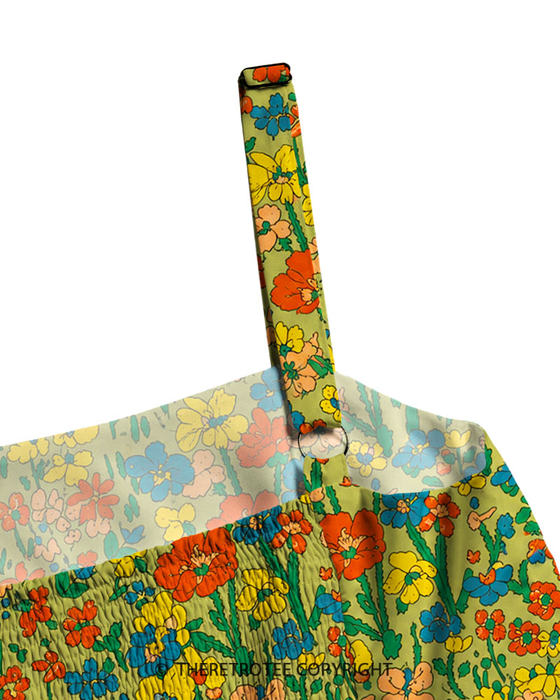 TheRetroTee 1960s Vintage Graphic Vibrant Daisy Garden Maxi Dress