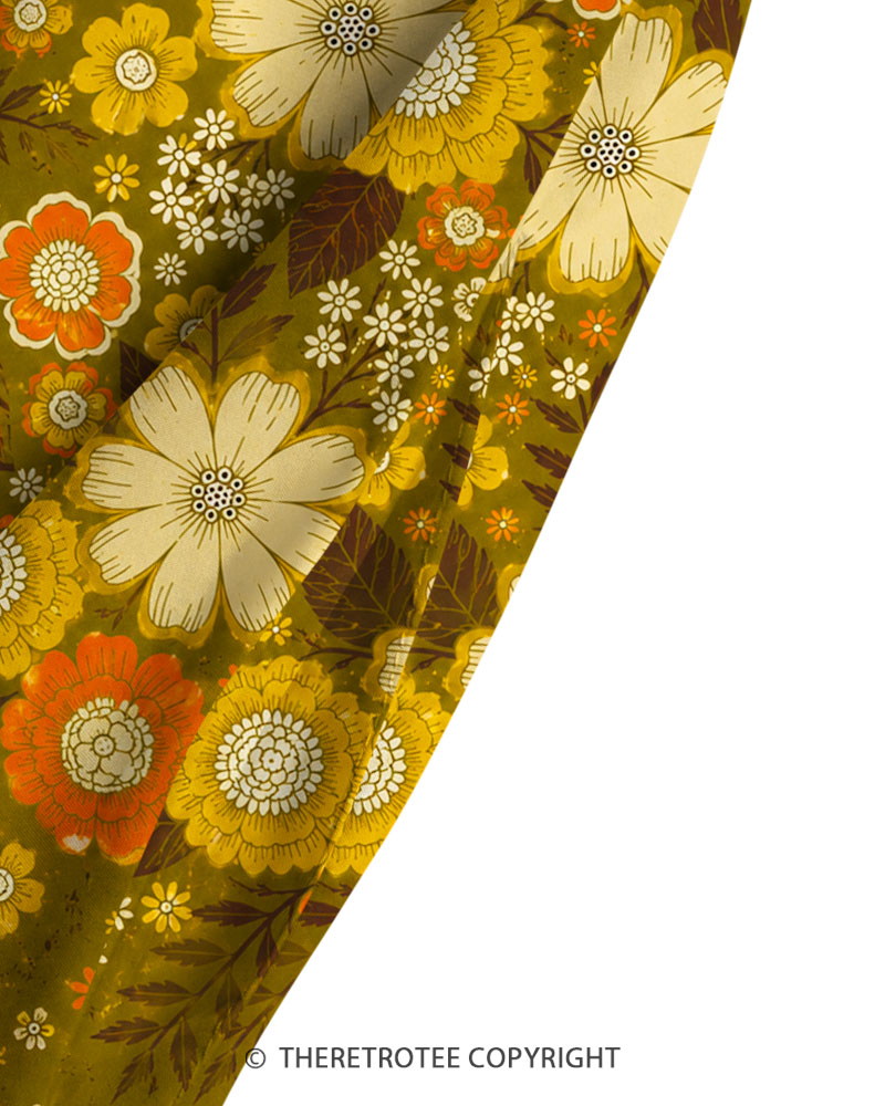 TheRetroTee 1970s Vintage Graphic Earth Tone Floral Maxi Dress