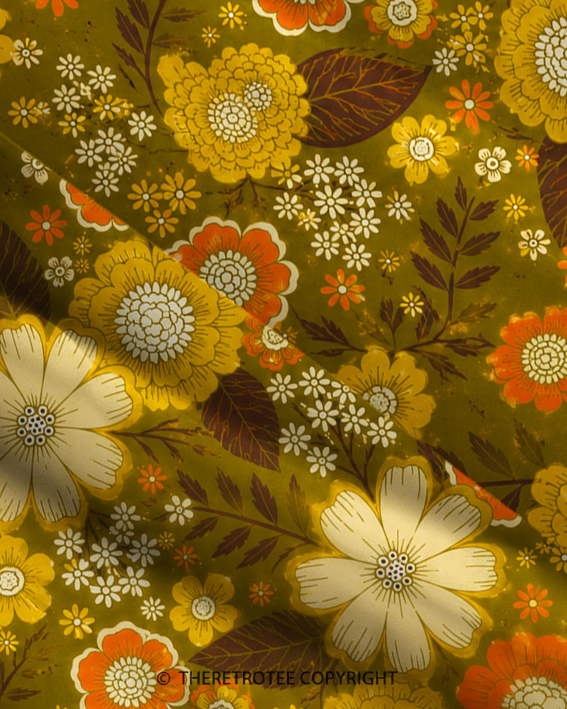 TheRetroTee 1970s Vintage Graphic Earth Tone Floral Maxi Dress