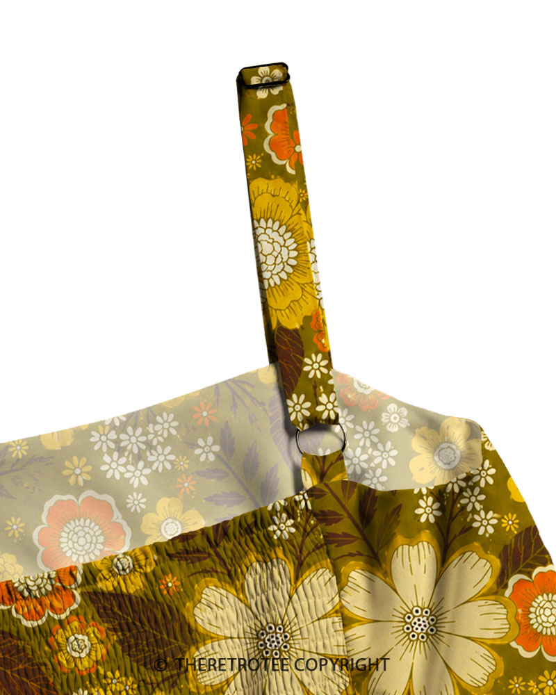 TheRetroTee 1970s Vintage Graphic Earth Tone Floral Maxi Dress