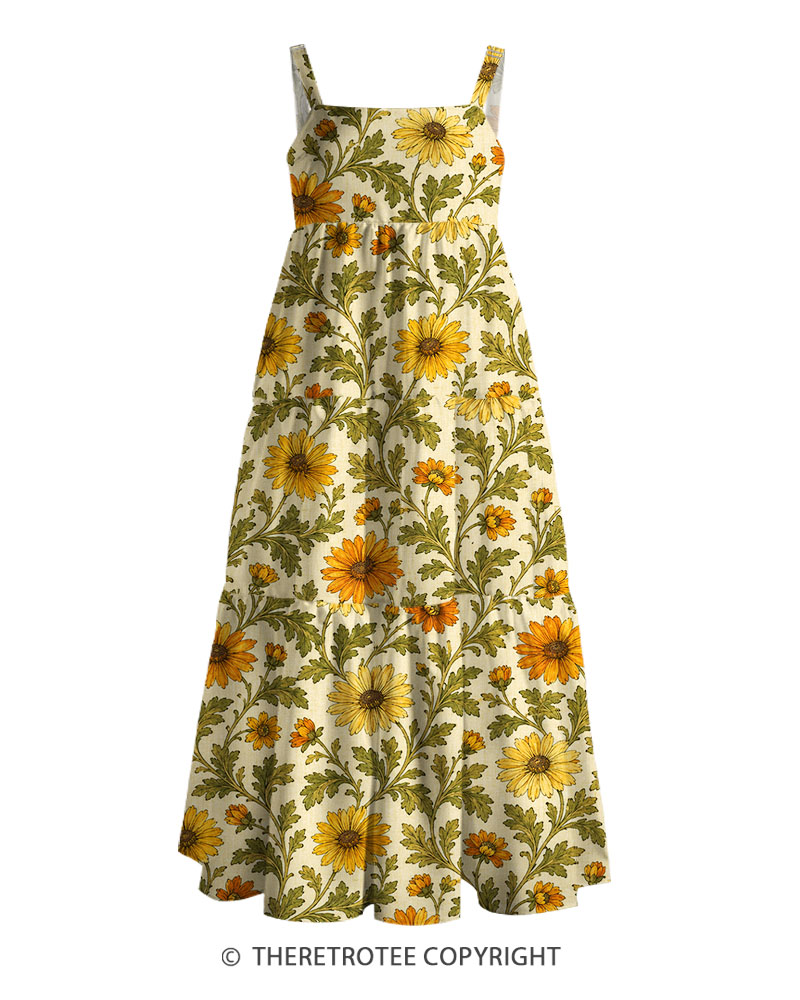 TheRetroTee 1970s Vintage Daisy Garden Maxi Dress