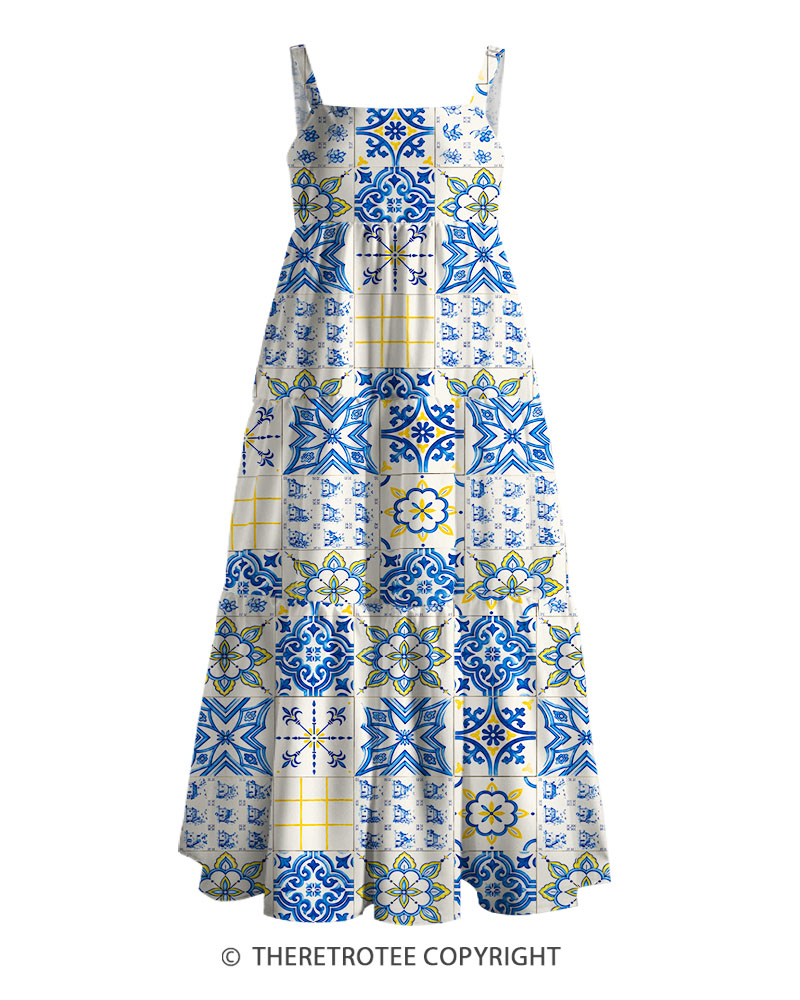 TheRetroTee Vintage Mediterranean Tile Maxi Dress