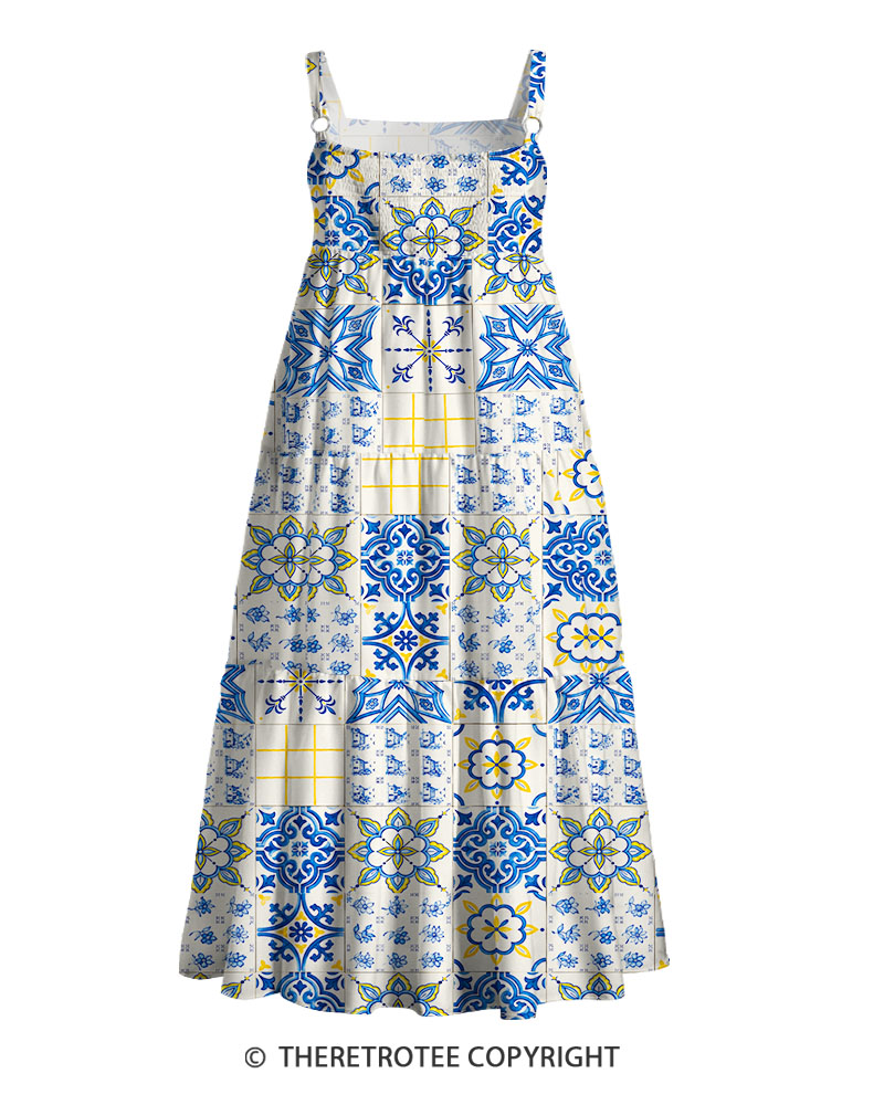 TheRetroTee Vintage Mediterranean Tile Maxi Dress