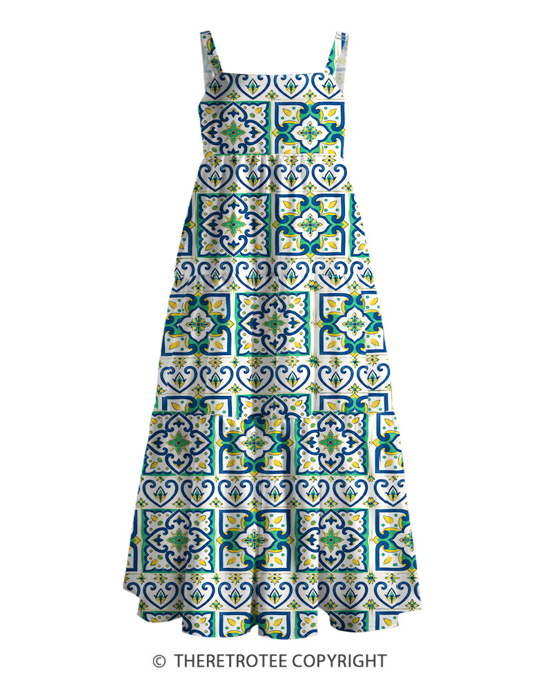 TheRetroTee Vintage Azulejo Tile Maxi Dress