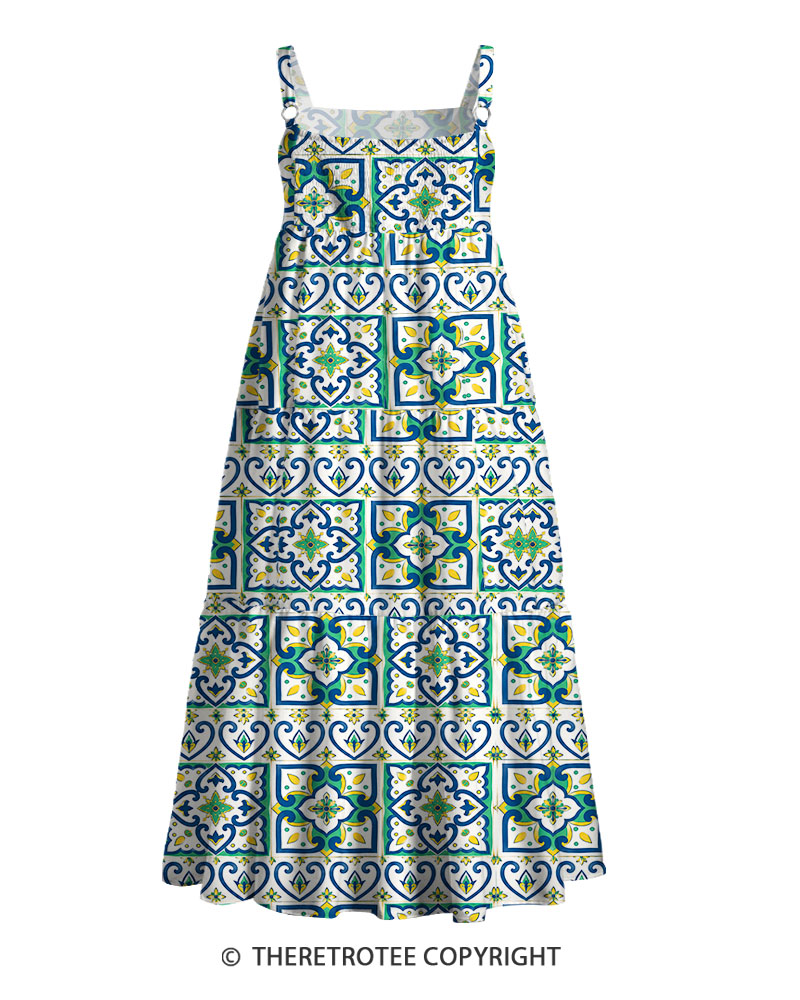 TheRetroTee Vintage Azulejo Tile Maxi Dress