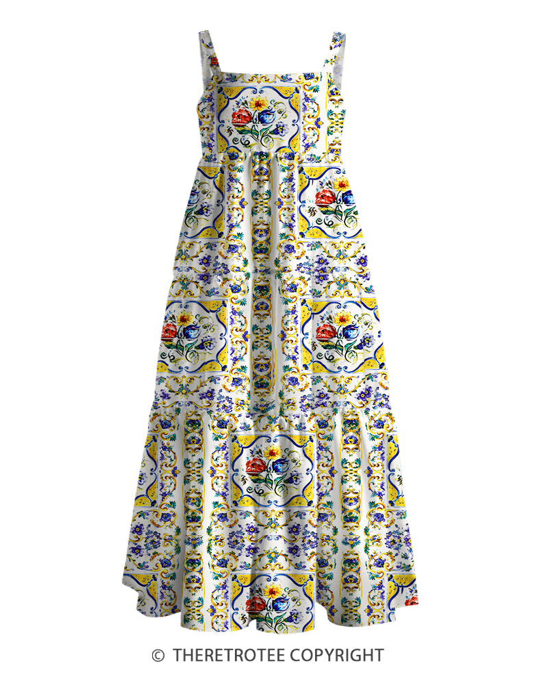TheRetroTee Vintage Mediterranean Floral Maxi Dress