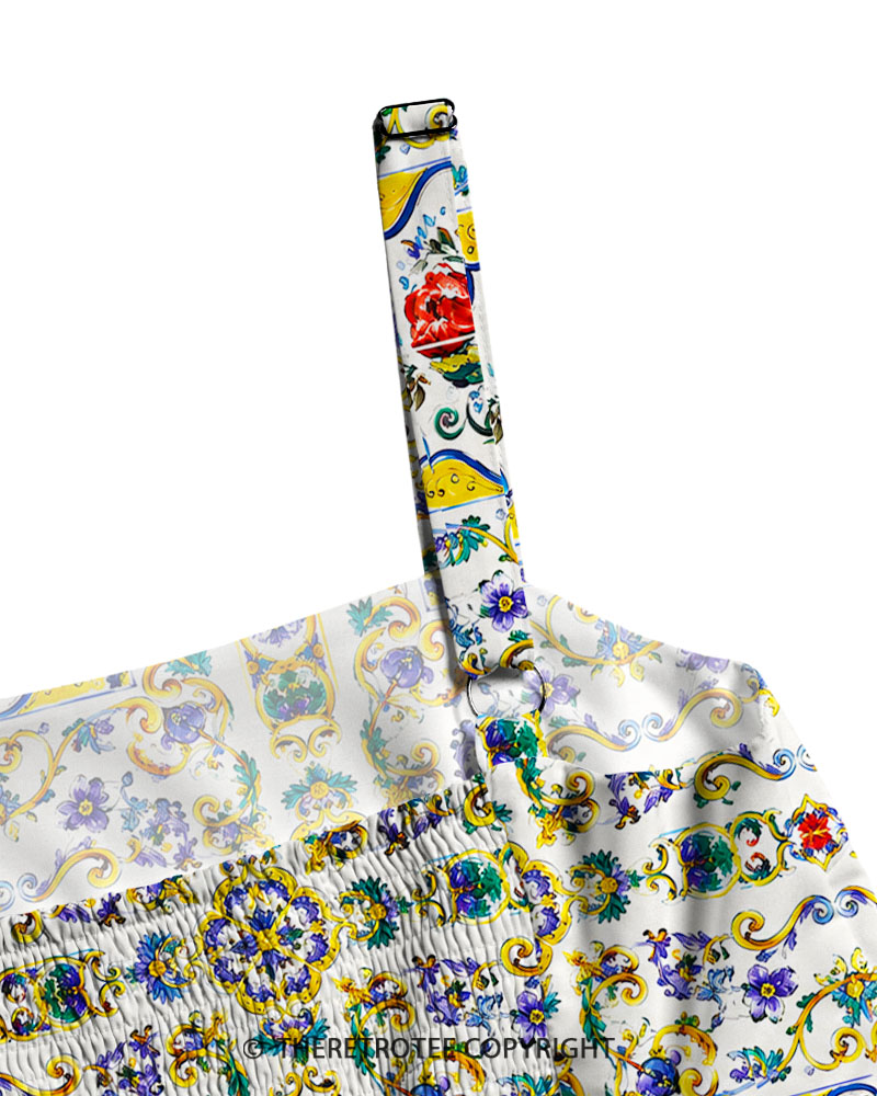 TheRetroTee Vintage Mediterranean Floral Maxi Dress