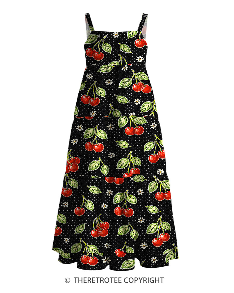TheRetroTee 1950s Vintage Cherry Pattern Maxi Dress