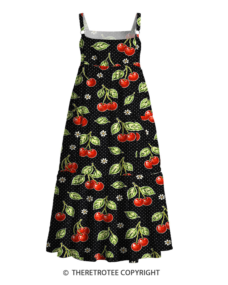 TheRetroTee 1950s Vintage Cherry Pattern Maxi Dress