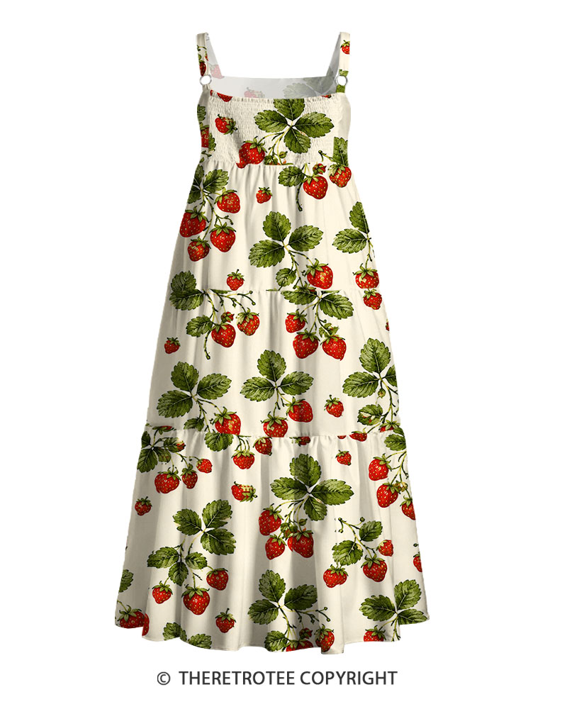TheRetroTee Vintage Strawberry Botanical Print Maxi Dress