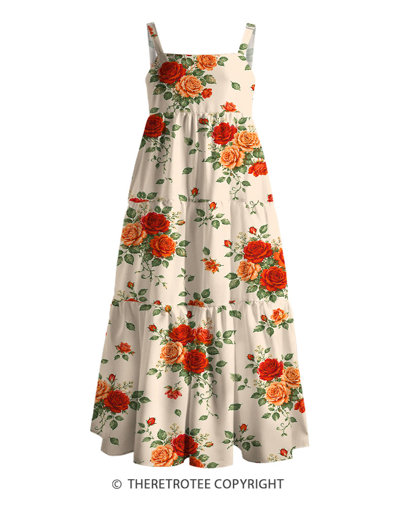 TheRetroTee Vintage Red Rose Bouquet Maxi Dress