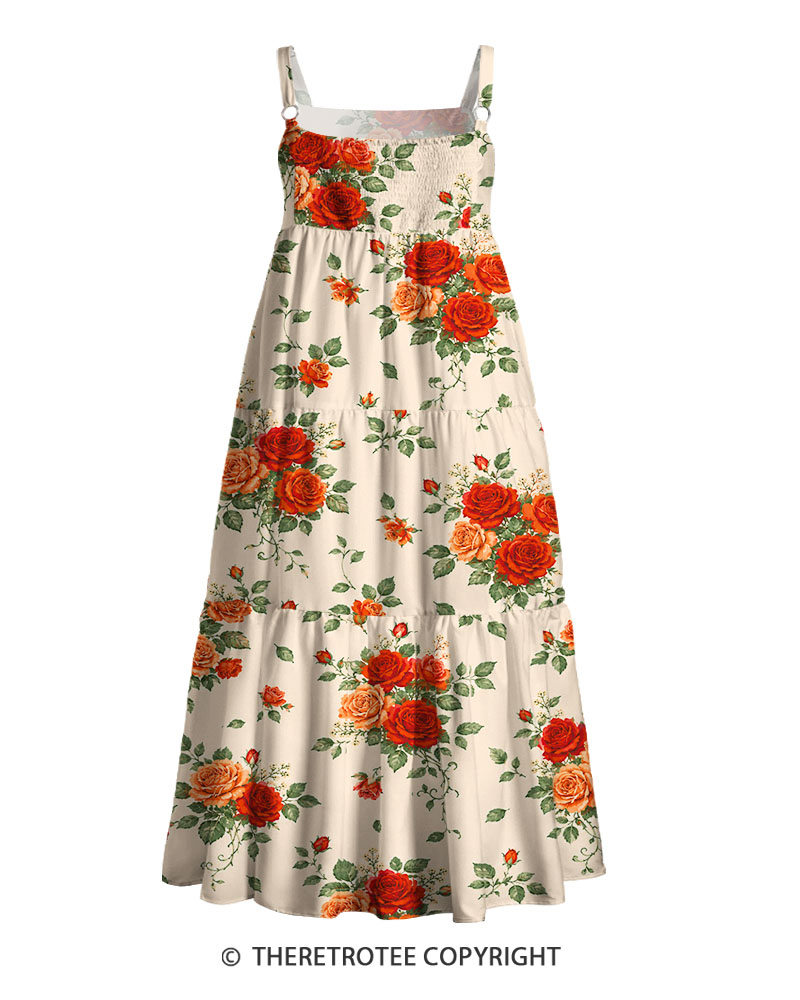 TheRetroTee Vintage Red Rose Bouquet Maxi Dress