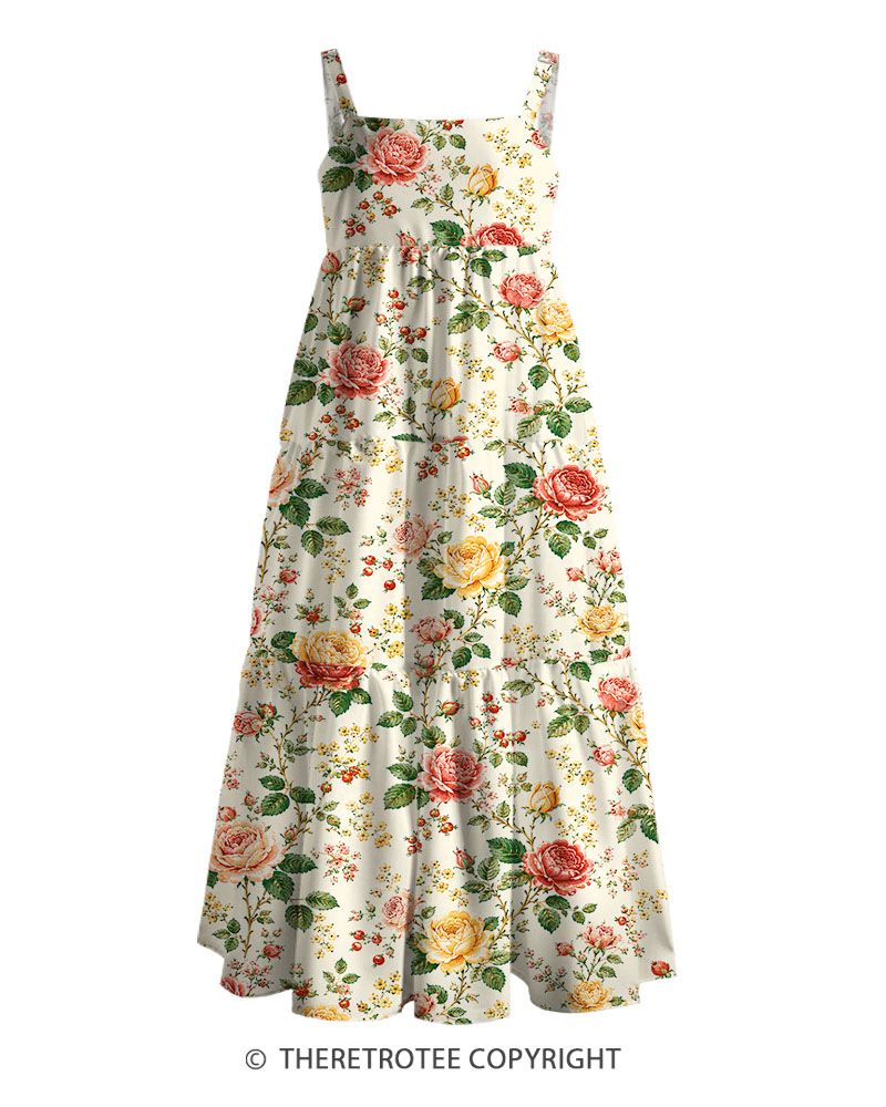 TheRetroTee Vintage English Rose Garden Maxi Dress
