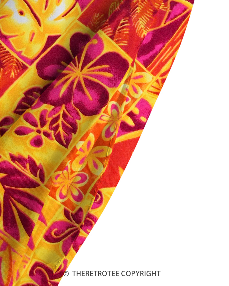 TheRetroTee 1960s Retro Hawaiian Tiki Patchwork Tropical Floral Strappy Maxi Dress