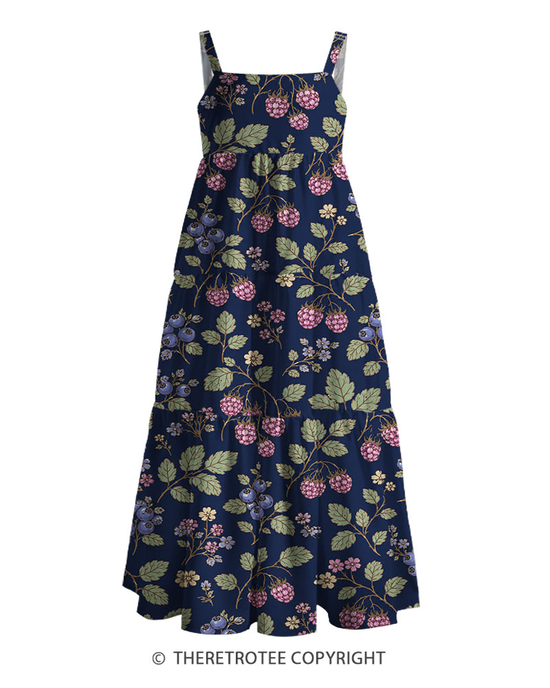 TheRetroTee Vintage Wild Berry Botanical Maxi Dress