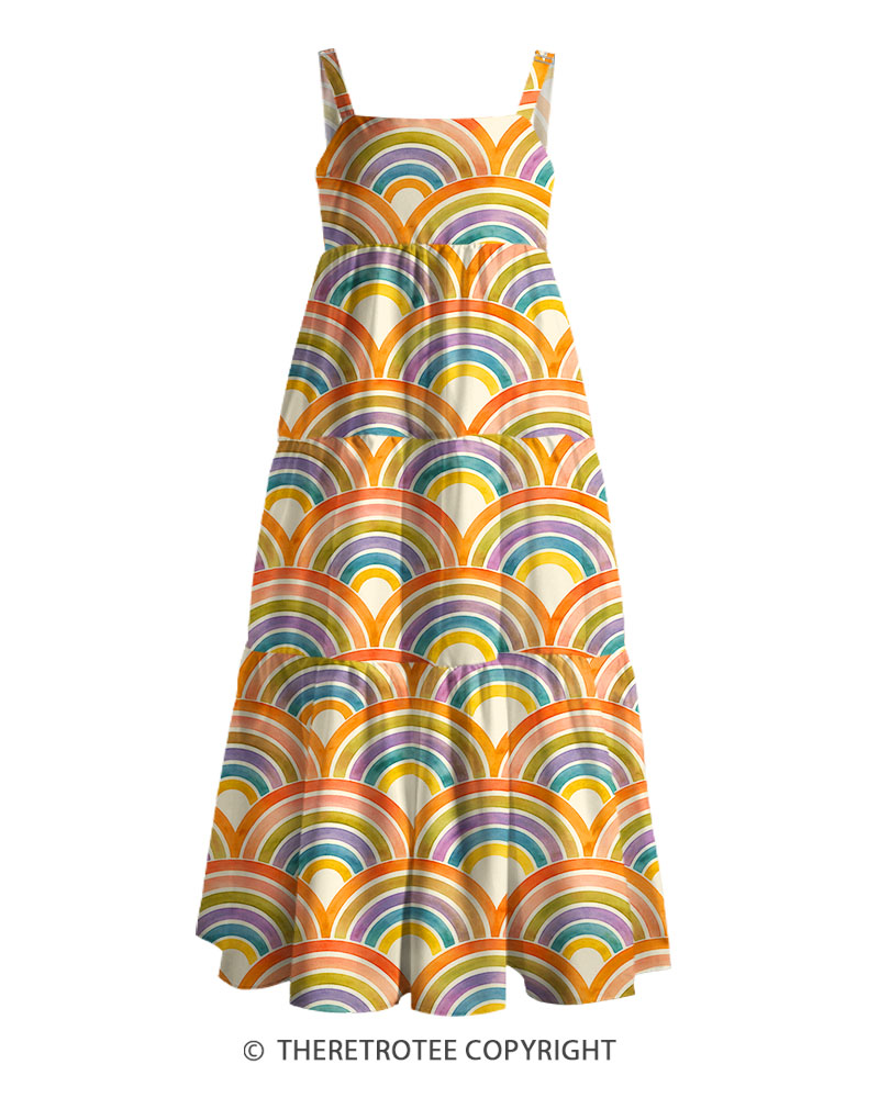 TheRetroTee Vintage Watercolor Rainbow Maxi Dress