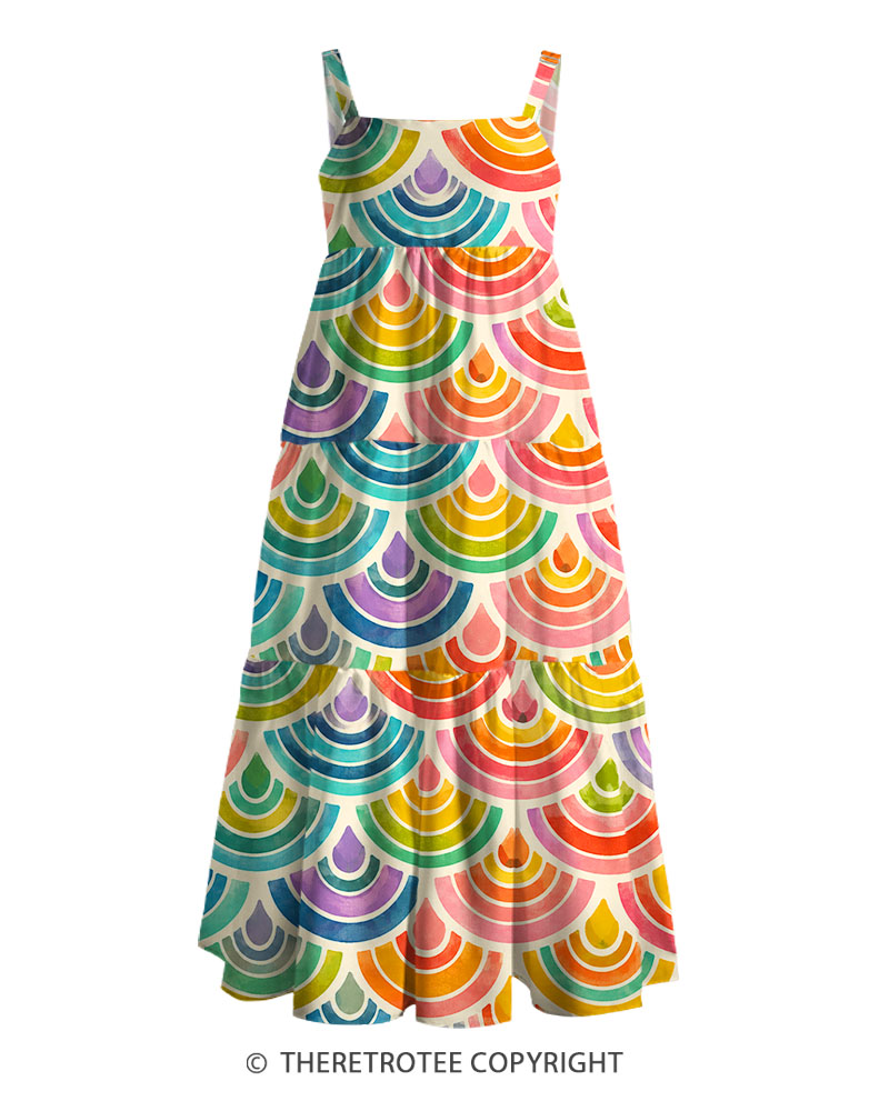 TheRetroTee Retro Rainbow Scallop Maxi Dress