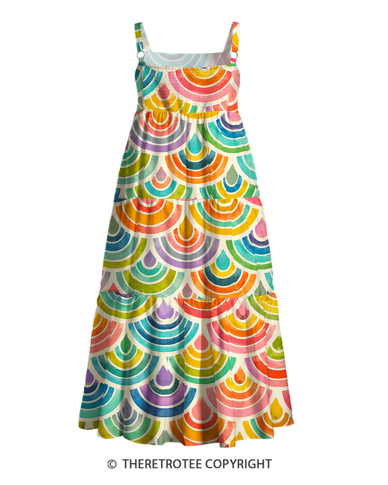 TheRetroTee Retro Rainbow Scallop Maxi Dress