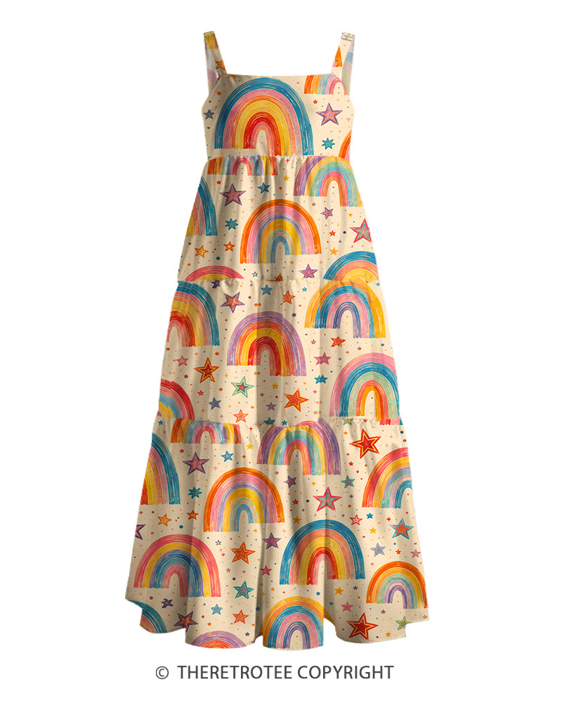 TheRetroTee Vintage Rainbow Stars Maxi Dress