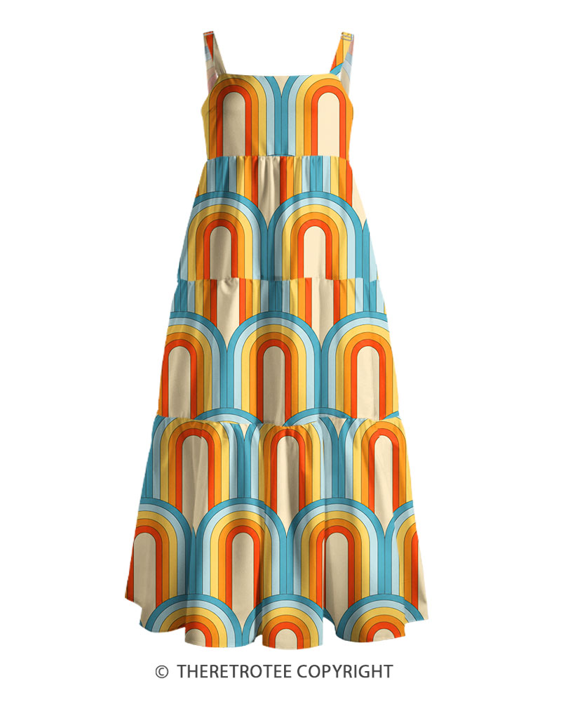 heRetroTee Vintage Watercolor Rainbow Maxi Dress