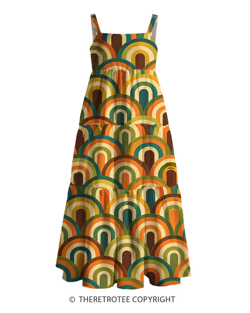 TheRetroTee 1970s Earth Tone Rainbow Maxi Dress