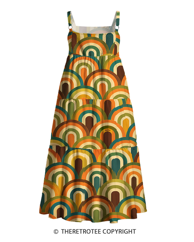 TheRetroTee 1970s Earth Tone Rainbow Maxi Dress