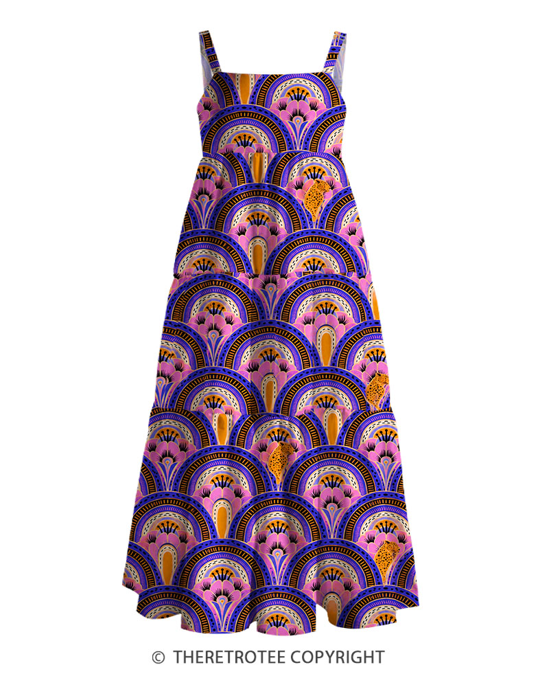 TheRetroTee Art Deco Leopard Fan Print Maxi Dress